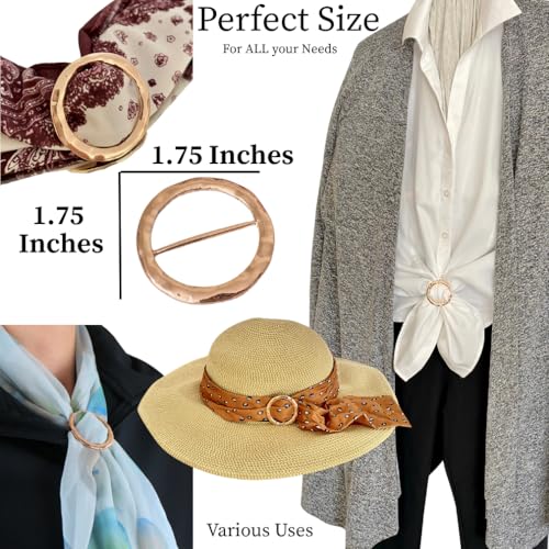 Set of 4 Scarf Ring Clips – Rose Gold Scarf Buckles for Women, No-Slip T-Shirt Tie Clips, Round Metal Scarf Holders for Scarves, Shawls, Tops & Dresses - Women