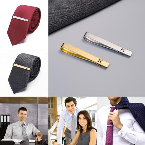 GWD Stainless Steel Tie Clips for Men Personalized Initial Tie Clip Classic Tie Bar Set - color: C