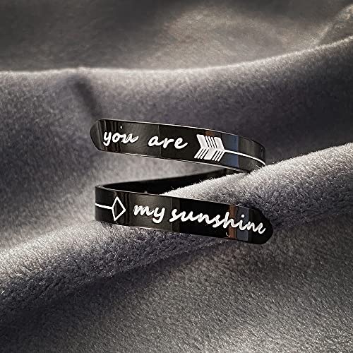 Opening Black Keep Going ring Stainless Steel Adjustable Never give up Jewelry Inspirational Opening Stacking Cute Hiphop Band - style: You are My sunshine