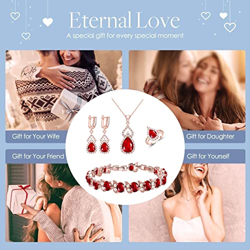 LMXXVJ Women Jewelry Set Platinum Plated Necklace Open Ring Earrings Bracelet Set,Birthday/Anniversary Mother’s Day Jewelry Gifts for Mom/Wife/Sister/Best Friend - color: Rose Gold-Ruby Red