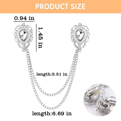Teardrop Rhinestone Brooch Mens Lapel Pins for Shirt Collar Hanging Chain Brooch Suit Pin Crystal Rhinestone Lapel Pins for Men - color: White-J