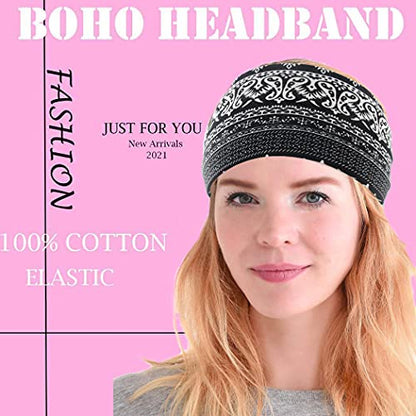 Yeshan Wide Bandana headbands for Women Boho Bandeau Headband Knot Hair Scarf Bands Stretch Floral Printed Non Slip Head bands Elastic Turban Head Wraps Thick African Headband,Pack of 6 - color: No2(paisley 6 pcs)