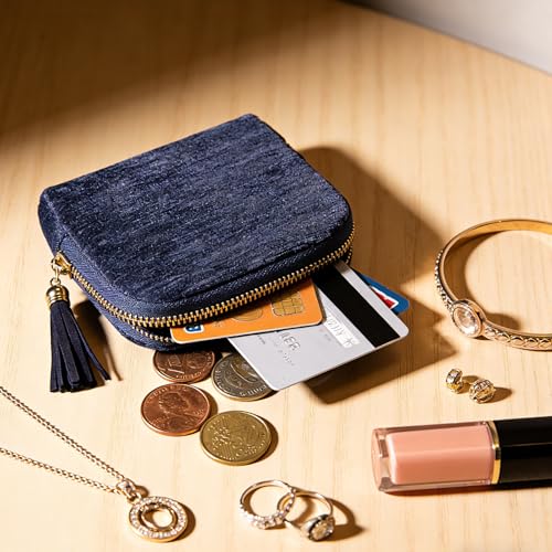 Women's Coin Purses Velvet Mini Travel Jewelry Case Bag with Tassel - color: A-Navy blue