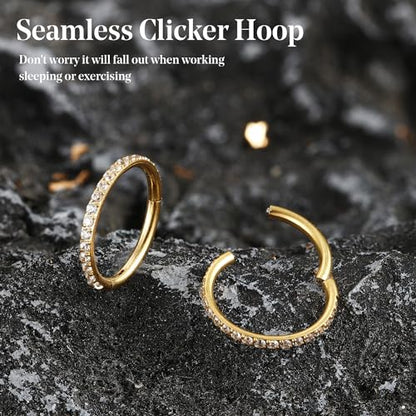 FASACCO 20G 18G 16G Cartilage Hoop Earring 316L Surgical Steel Silver Huggie Hoop Earrings Hypoallergenic Hinged Segment Rings Septum Nose Hoops Daith Conch Helix Tragus Piercing Jewelry 6mm/8mm/10mm - style: Gold-18G-8MM