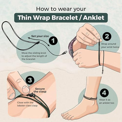 Made by Nami Surfer Anklet with Snap Hook Clasp Waterproof & Adjustable Thin String Ankle Bracelets for Women and Men Handmade Jewelry for Beach and Music Festival Accessories - color: Grey Silver
