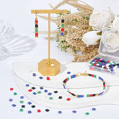 SUNNYCLUE 1 Box 180Pcs Two Hole Beads 5mm Tila Beads 2 Hole Glass Seed Bead Miyuki Tila Mix Beaded Set Flat Square Bead Loose Spacer Beads for Jewelry Making Beading Kit Necklace Bracelets Adult - color: 180pcs 6 Colors Dark Colorful Glass Beads
