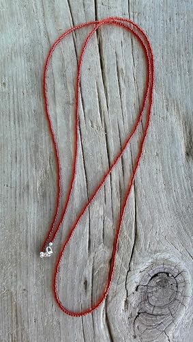 Kathy Bankston Red Seed Bead Necklace, Thin 1.5mm Single Strand Beaded Necklace - color: Shiny Siam Red