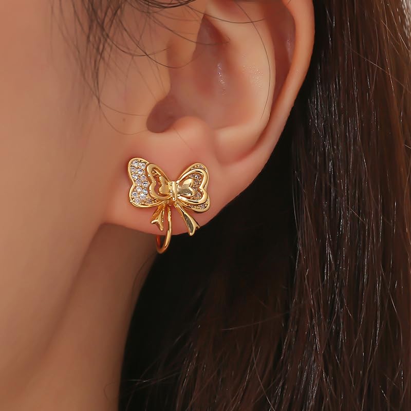 Ear Cuffs Earrings for Women Non Piercing Cartilage Cuff Wrap Clip on Earrings Trendy Pearl Rhinestone Tassel Chain Earrings Jewelry for Women - color: CZ Bowknot Ear Cuff