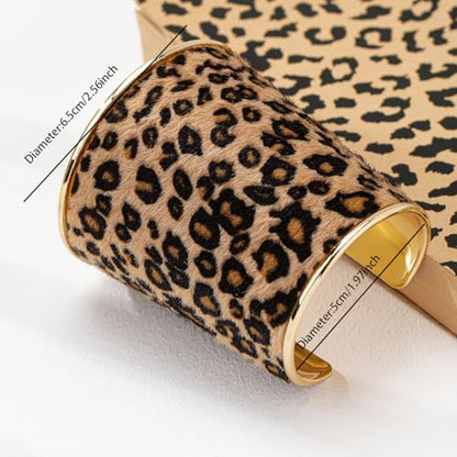 COLORFUL BLING Metal Punk Leopard Print Bangle Bracelet for Women Wide Chunky Gold Stackable Wrapped Open Cuff Bracelets Wristband Statement Jewelry - style: style 7