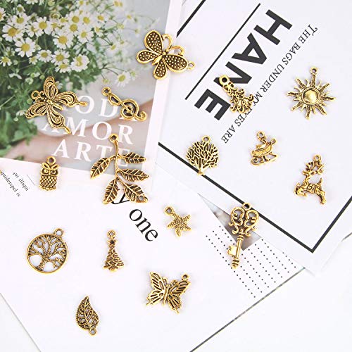 SANNIX 200Pcs Gold Charms Bulk Antique Gold Charms for Jewelry Making | Charm Bracelet Necklace Earrings DIY Craft Making - color: Gold