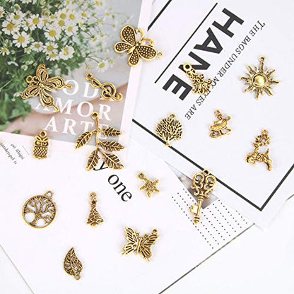SANNIX 200Pcs Gold Charms Bulk Antique Gold Charms for Jewelry Making | Charm Bracelet Necklace Earrings DIY Craft Making - color: Gold
