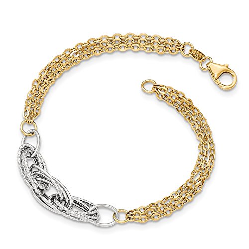 Solid 14k Gold Two-Tone Gold Fancy Link Bracelet 7.5"