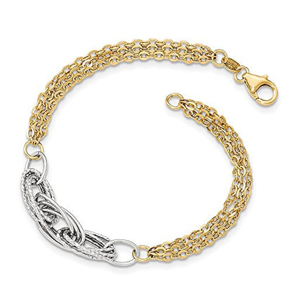 Solid 14k Gold Two-Tone Gold Fancy Link Bracelet 7.5"