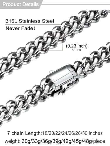 U7 Cuban Link Chain for Men, Stainless Steel Chain Necklace with Gift Box - color: a. 6mm Steel, size: 22 Inch