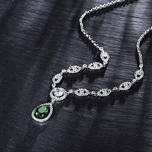 GULICX AAA Cubic Zirconia CZ Silver Plated Base Women's Party Jewelry Set Earrings Pendant Necklace - color: green