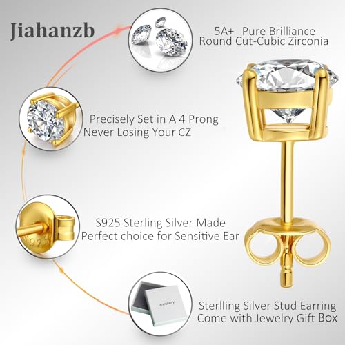 Sparkling 925 Sterling Silver Round Cut 5A+ Cubic Zirconia CZ Stud Earrings Hypoallergenic Earrings for Women/Men 4MM-8MM - color: C: yellow, size: 6mm