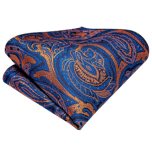 Dubulle Mens Paisley Striped Tie Woven Necktie for Men and Handkerchief Cufflinks Set Wedding Formal Business - color: Dark Blue