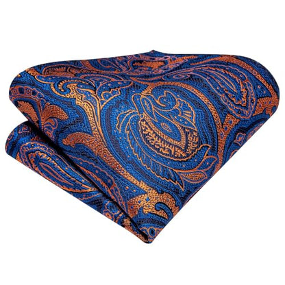 Dubulle Mens Paisley Striped Tie Woven Necktie for Men and Handkerchief Cufflinks Set Wedding Formal Business - color: Dark Blue