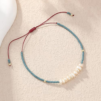 KELITCH Womens Pearl Bracelets Friendship Bracelet Handmade Miyuki Beads Charm Bracelet Holiday Gift - color: Lake Blue G