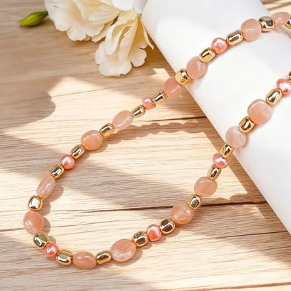 Boho Colorful Chunky Statement Beaded Necklaces for Women,Handmade Women's Fashion Gemstone Bead Choker Necklace,Western Natural Stone Strand Necklace Bib Collar Jewelry Unique Gifts for Women - color: 06-Pink