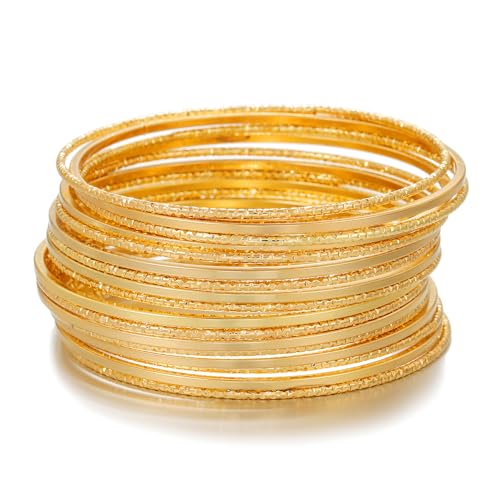 Gold Bangles for Women, 12 Pcs Boho Stackable Bracelets Multi Layer Textured Chunky Bracelets Jewelry Set for Women - color: Style B- 17 pcs gold