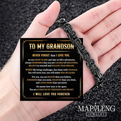 Grandson Gifts from Grandma Grandpa, Black Stainless Steel Bracelet with Meaningful Message Card, Birthday Gift for Grandson, Graduation Christmas Gift, Inspirational Keepsake Jewelry for Men - color: Grandson #10