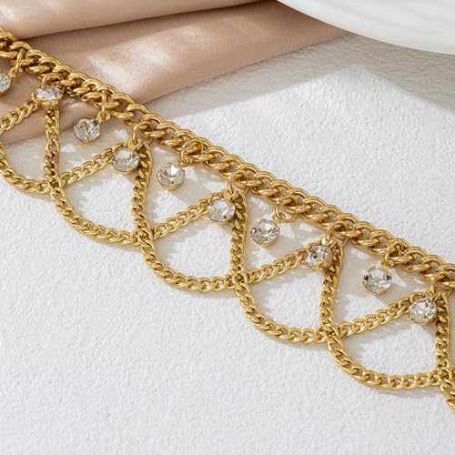 Gold Anklet for Women, Spiral Sun Charm Layered Boho Beach Ankle Bracelet Adjustable Double Chain Summer Beachy Ocean Jewelry Gift - color: Rhinestones