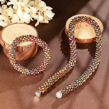 Hand Knotted Beads Statement Necklace Bracelet Jewelry Set Artificial Crystal Choker for Women- Handmade Beaded Strand Sparkly Faceted Crystal Rondelle-17inches, 30 Colors - color: Brown Set