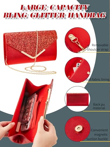 Henoyso 5 Pcs Purse Rhinestone Jewelry Set Prom Jewelry Rhinestone Clutch Purse Necklace Earrings Bracelets for Women Bride - color: Red
