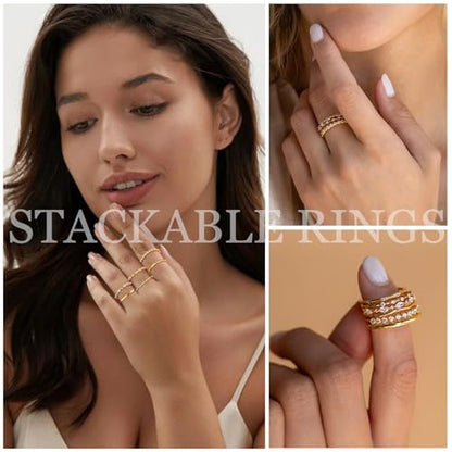 YEEZII Gold Rings for Women Non Tarnish, 14k Gold Plated Stacking Cubic Zirconia Thumb Rings, Dainty Stackable Gold Knuckle Rings Set Size 6-10 (Gold-A, 6.75-7)
