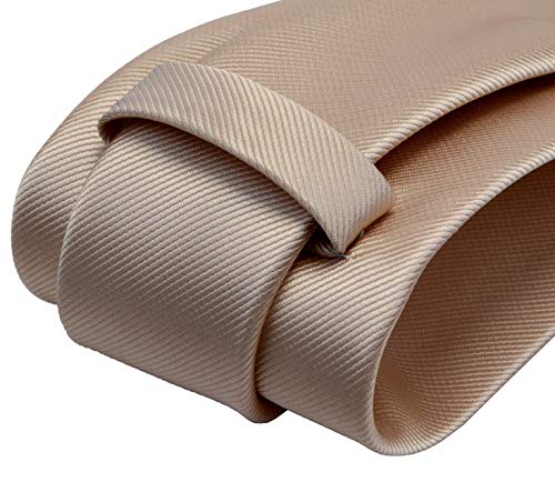 GUSLESON 3.15"（8cm） Solid Color Necktie and Pocket Square Cufflinks Sets For Men + Gift Box - color: Champagne