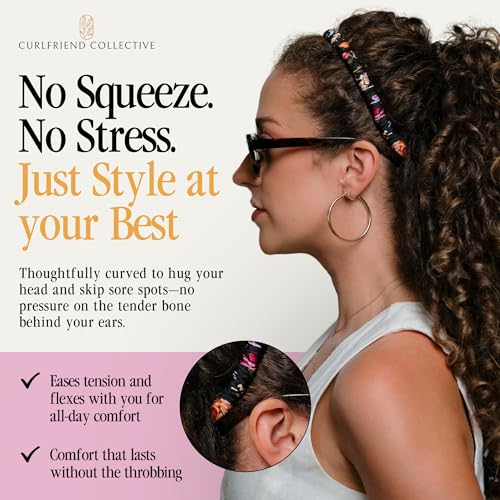 Curlfriend Collective Midnight Blooms Comfort Curve Silk Headband | Luxury 100% Mulberry Silk, Wide Non-Slip, No Headache, for Curly & Textured Hair for Women - color: Midnight Blooms