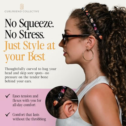 Curlfriend Collective Midnight Blooms Comfort Curve Silk Headband | Luxury 100% Mulberry Silk, Wide Non-Slip, No Headache, for Curly & Textured Hair for Women - color: Midnight Blooms