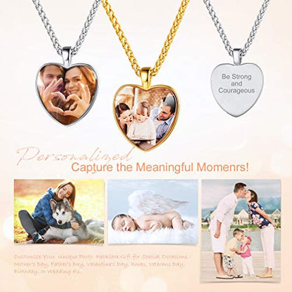 Custom4U Personalized Photo Necklace - Custom Heart/Oval/Round Charm Necklaces with Picture + Chain Adjustable - Stainless Steel/Acrylic Pendant Memorial Jewelry Christmas Gifts for Women - color: B-Silver Color