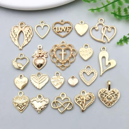 WOCRAFT 60pcs KC Gold Heart Valentine's Day Wedding Charms Bracelet Charms for Jewelry Making Sets DIY Necklace Bracelet Keychain Crafting Charms Kit Craft Supplies (SN920) - color: KC Gold, size: Heart Charms