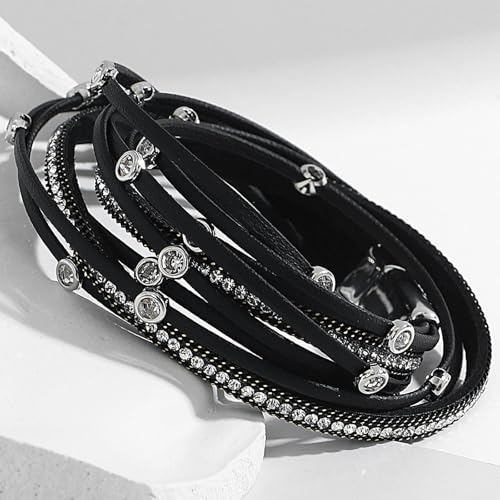 Fesciory Leather Wrap Bracelet for Women, Boho Western Layered Cuff Jewelry | Stackable Bracelets, Easy-On Clasp, Daily Wear, Pairs with Boho Western Outfits, Gift for Women - color: Black10