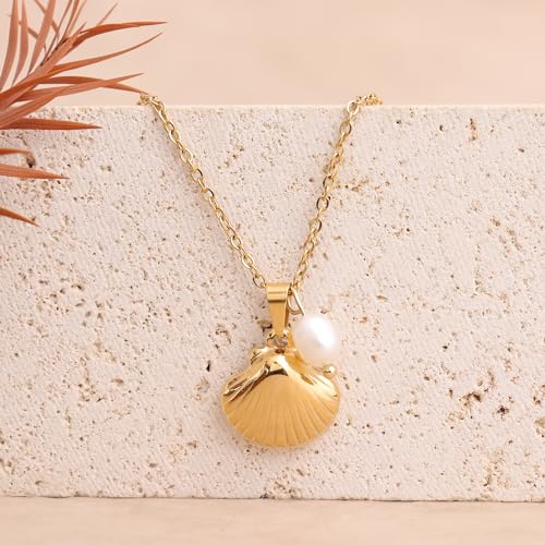 Jean Beau Dainty Pendant Necklaces for Women, Cute Chain Necklace Jewelry Gift - color: shell pearl