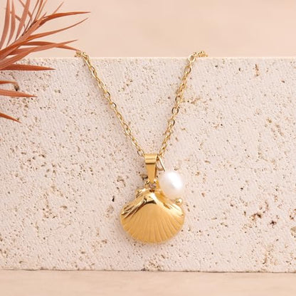 Jean Beau Dainty Pendant Necklaces for Women, Cute Chain Necklace Jewelry Gift - color: shell pearl