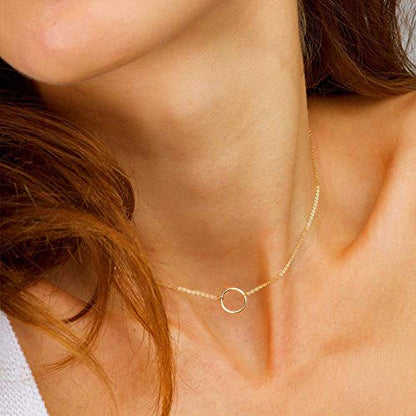 Turandoss Dainty Gold Choker Necklaces for Women - 14K Gold Plated Handmade Medallion Snake Link Chain Cross Star Moon Adjustable Simple Choker Necklaces for Women Jewelry - style: Circle& Half Moon
