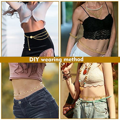 Lenwen 10 Pcs Summer Beach Belly Chain Adjustable Waist Multi Layered Chain Waist Jewelry for Women Girls Multilayer Body - color: Gold, style: Classic Style