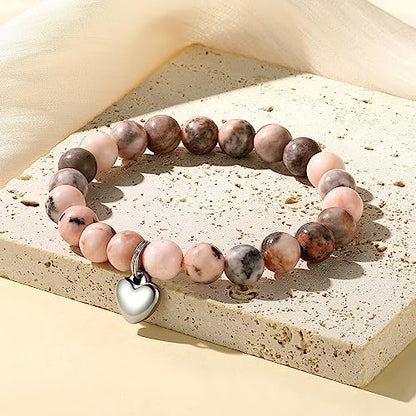 MIXJOY Inspirational Gifts for Women, Heart Charm Pink Elastic Beads Bracelet, Positive Affirmations Get Well Soon Gifts - style: steel heart little reminders pink