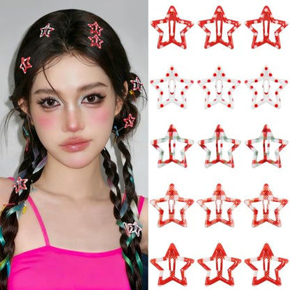 Star Hair Clips Snap Hair Barrettes Non Slip Star Hair Accessories Red polka dot Metal Hair Clips for Girls Women -15 PCS 1.18" - color: 15 P -1.18"-Red polka dots