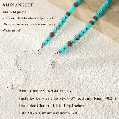 XIJIN Natural Stone Beaded Anklets for Women Handmade Beach Boho Turquoise Beads Ankle Bracelet Jewelry Gift for Her - color: Silver-B