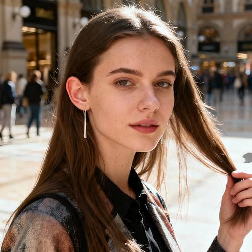Hypoallergenic Silver Long Dangle Drop Earrings for Women Lady | Long Strip Bar Chain Waterdrop Dangle Leverback Earring Elegant Lightweight Dangling Drop Earings Trendy Jewelry Gifts in Box - color: GoldC