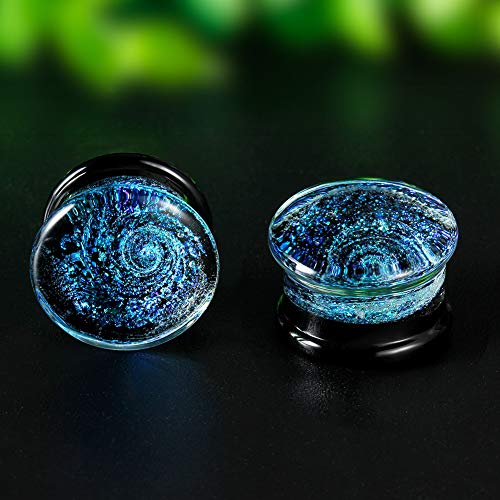 COOEAR Glass Plugs And Tunnels Galaxy Piercing Flared Expander Stretchers Pair Gift Packed Jewelry Size 2g(6mm) to 1 Inch(25mm). - size: 10 mm