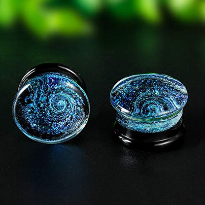 COOEAR Glass Plugs And Tunnels Galaxy Piercing Flared Expander Stretchers Pair Gift Packed Jewelry Size 2g(6mm) to 1 Inch(25mm). - size: 10 mm