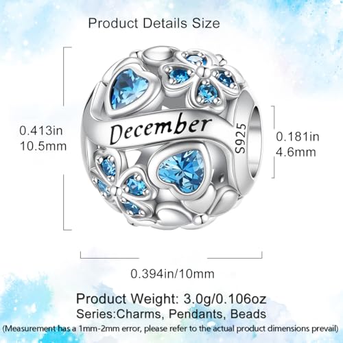 HappyStar 925 Sterling Silver Four Leaf Clover Bead Charm with Cubic Zirconia Birthstone Charms for Bracelets Dangle Pendant Compatible Pandora Bracelets Lucky Charm Birthday Gift - color: 93-December Birthstone Bead