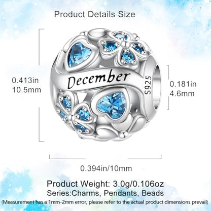HappyStar 925 Sterling Silver Four Leaf Clover Bead Charm with Cubic Zirconia Birthstone Charms for Bracelets Dangle Pendant Compatible Pandora Bracelets Lucky Charm Birthday Gift - color: 93-December Birthstone Bead