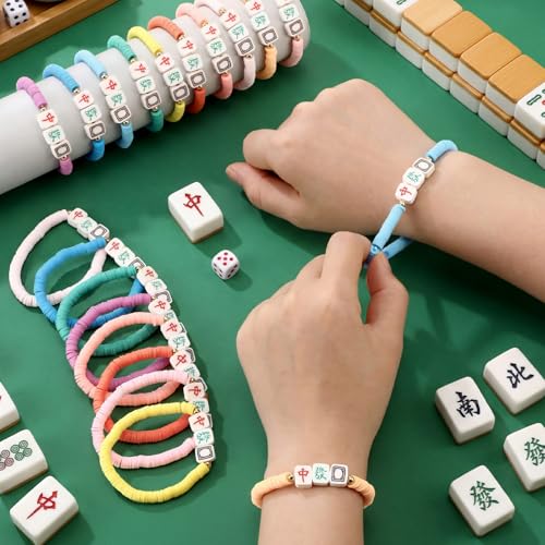 Liliaafar 20 Pcs Inspirational Friendship Bracelets Bulk Adjustable Motivational Beaded Bracelets for Back to School Teacher Gifts Classroom Party Favors - style: Mahjong Polymer Clay