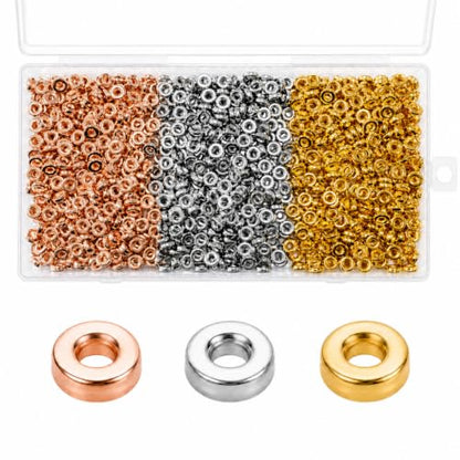 900 Pcs Spacer Beads for Jewelry Making, Gold Silver Rose Gold 6mm Plastic Rondelle Beads, Flat Disc Bead Spacers for Bracelets, Necklaces, Keychains, Beaded Pens
